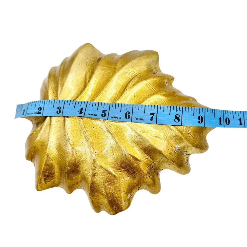Leaf-Shaped Metal Trinket or Candy Dish Green and Gold 10 x 8 inches